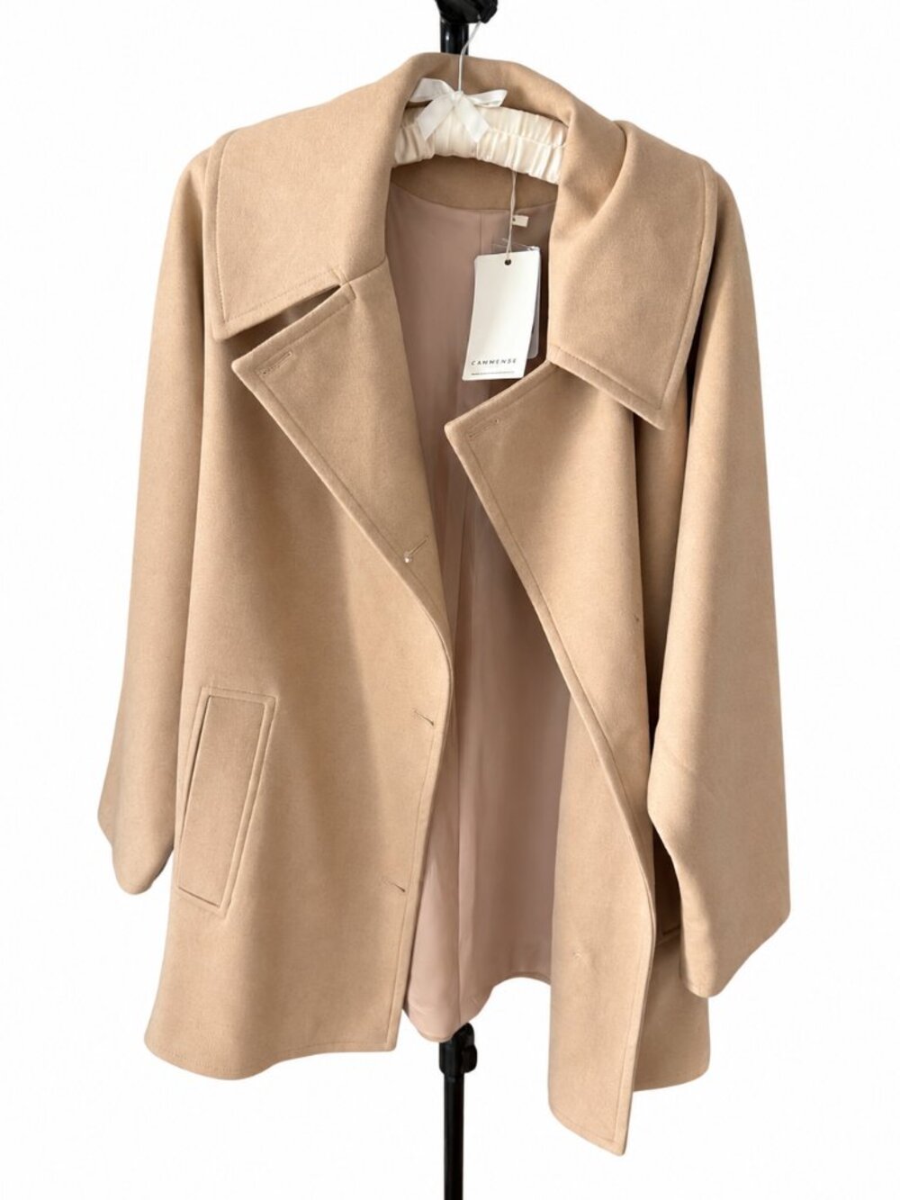 COMMENSE Camel Oversized Draped Coat Jacket Size XS